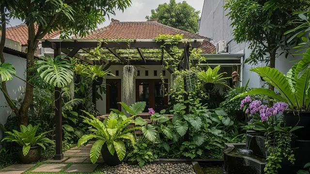 Desain Pergola Belakang Rumah Agar Terasa Lebih Sejuk sebagai Inspirasi Gaya Minimalis hingga Tropis Model Bergaya Tropis