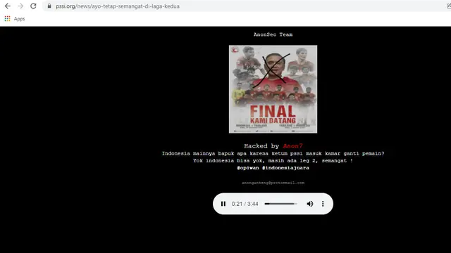 Situs PSSI diretas setelah Timnas Indonesia kalah 0-4 dari Thailand pada leg pertama babak final Piala AFF 2020.