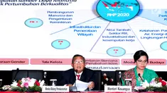 Menko Perekonomian Darmin Nasution (kiri) bersama Menteri Keuangan Sri Mulyani saat menyampaikan Rencana Kerja Pemerintah dan Nota Keuangan serta RAPBN 2020 di Jakarta, Jumat (16/8/2019). Sejumlah menteri terkait ikut hadir dalam penyampaian tersebut. (Liputan6.com/Helmi Fithriansyah)