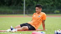 Gelandang Timnas Indonesia, Syahrian Abimanyu latihan di Singapura jelang Piala AFF 2020. (PSSI).