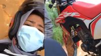 Wanita terjatuh dari motor trail (Instagram/@memomedsos)