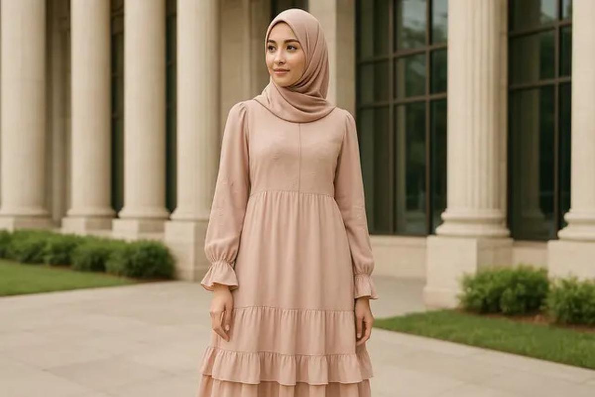 7 Pilihan Gamis Ruffle Layer Kekinian 2025, Tampil Lebih Stylish