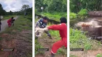 Viral Aksi Kejam Pekerja di Sembakung Lempar Anjing ke Sungai Jadi Santapan Buaya Bikin Murka Warganet. (Doc: Twitter | Socmed Keras)