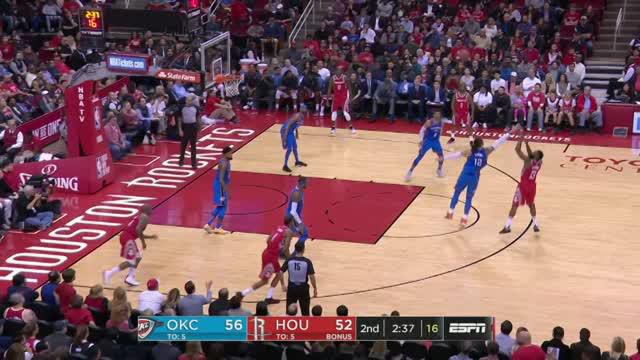 Berita video game recap NBA 2017-2018 antara Oklahoma City Thunder melawan Houston Rockets dengan skor 108-102.