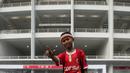 Seorang The Jakmania Cilik berpose sebelum menyaksikan laga Persija Jakarta melawan Tampines Rovers pada laga AFC Cup di SUGBK, Jakarta, Rabu (28/2/2018). Persija menang 4-1 atas Tampines Rovers. (Bola.com/Asprilla Dwi Adha)