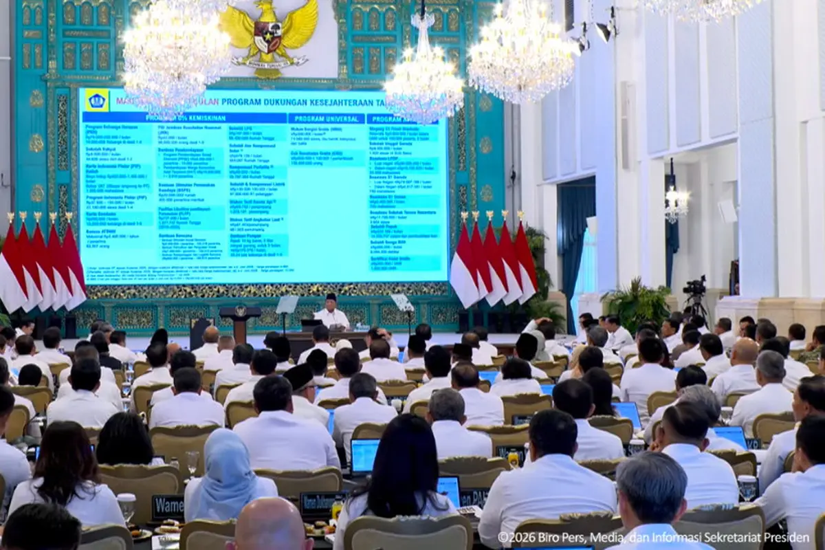 Presiden Prabowo Subianto saat menyampaikan Taklimat dengan para menteri  Kabinet Paripurna di Istana Negara, Jakarta. (Istimewa)