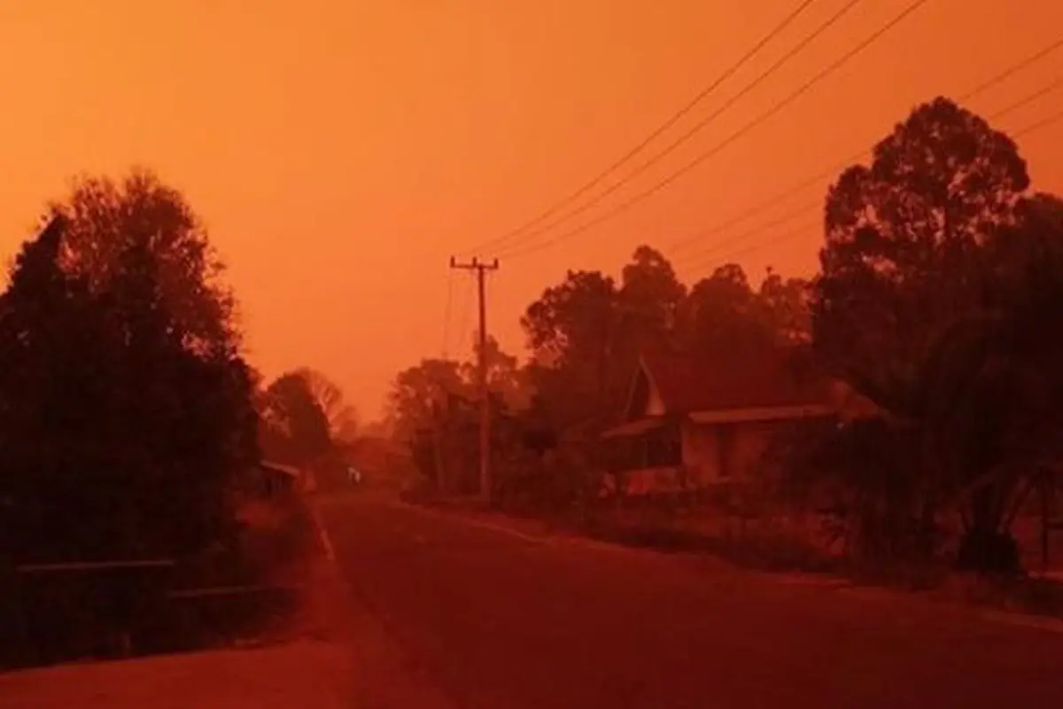 Potret Langit Merah di Jambi Akibat Kabut Asap, Siang Gelap Bak Malam Hari