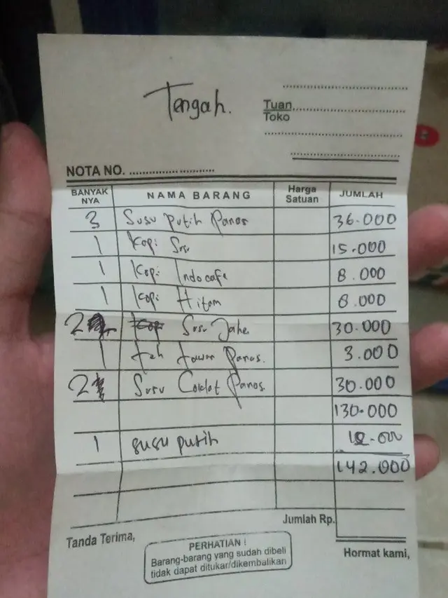 6 Potret Nota Makanan di Pinggir Jalan, Harganya Bikin Melongo