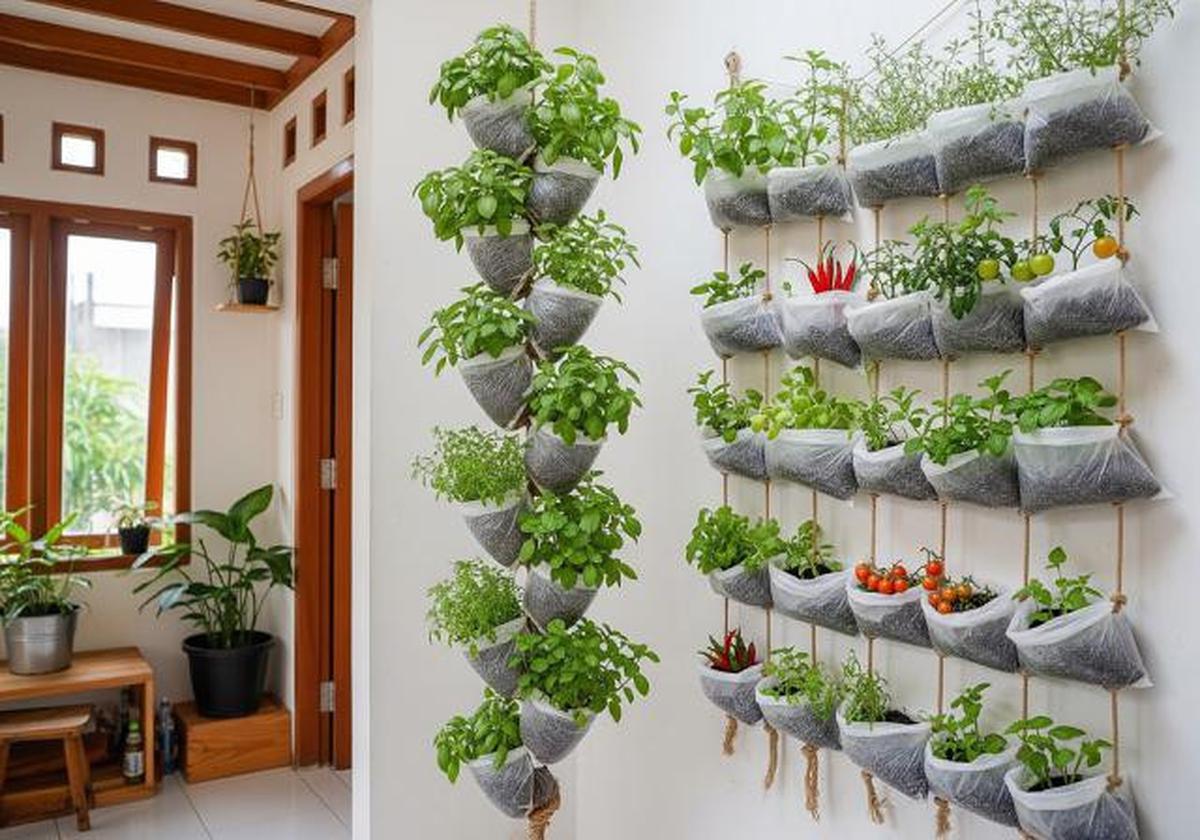 9 Desain Kebun Sayur Vertikal dari Kantong Kresek, Solusi Mandiri Pangan di Lahan Sempit