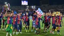 Sebelumnya Barcelona menjuarai Copa del Rey dan Piala Super Spanyol—keduanya diraih dengan kemenangan atas rival abadi mereka, Real Madrid. (MANAURE QUINTERO/AFP)