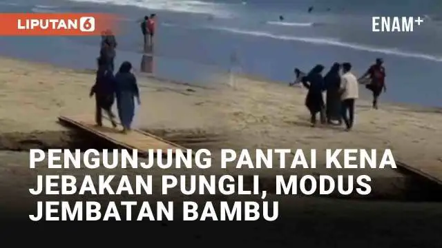 Aksi pungutan liar terekam kamera warga, terjadi di Pantai Carita, Pandeglang, Banten. Seorang pria jadi sorotan lantaran diduga pelaku pungli. Modusnya membiarkan pengunjung menyeberangi jembatan bambu, hingga diminta membayar setelahnya.