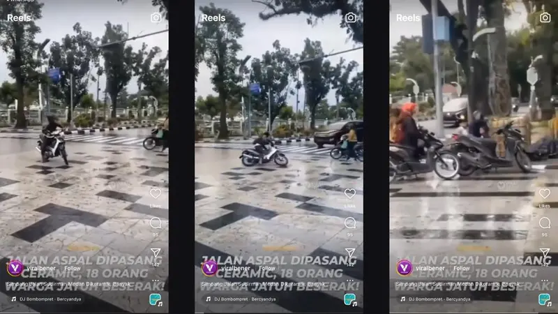 Pengendara Berjatuhan di Jalan Sudirman, Medan