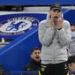 Manajer Chelsea Thomas Tuchel berteriak dalam pertandingan Liga Inggris melawan Liverpool di Stamford Bridge, London, Minggu, 2 Januari 2022. (AP Photo/Matt Dunham)