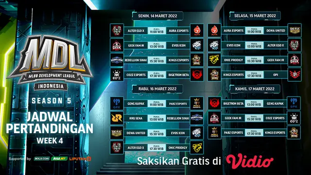 Link Live Streaming Pertandingan MDL Indonesia Season 5 di Vidio Pekan Keempat