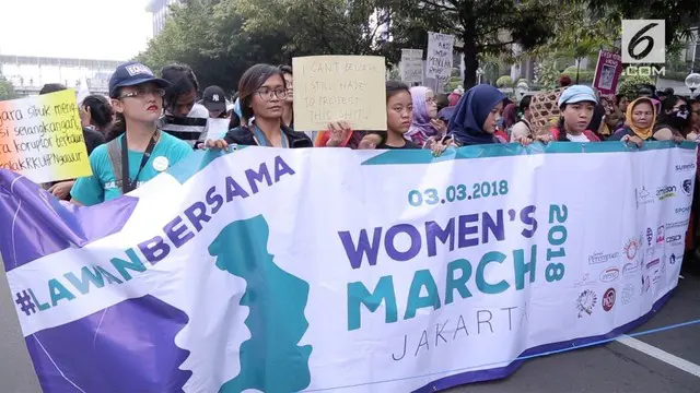 Women's March 2018 digelar di Jakarta. Ribuan perempuan ikut dalam aksi damai ini.