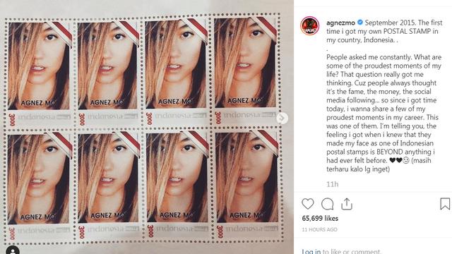Prangko bergambar wajah Agnez Mo (Instagram/ https://www.instagram.com/p/B2rqXtBpj_u/)
