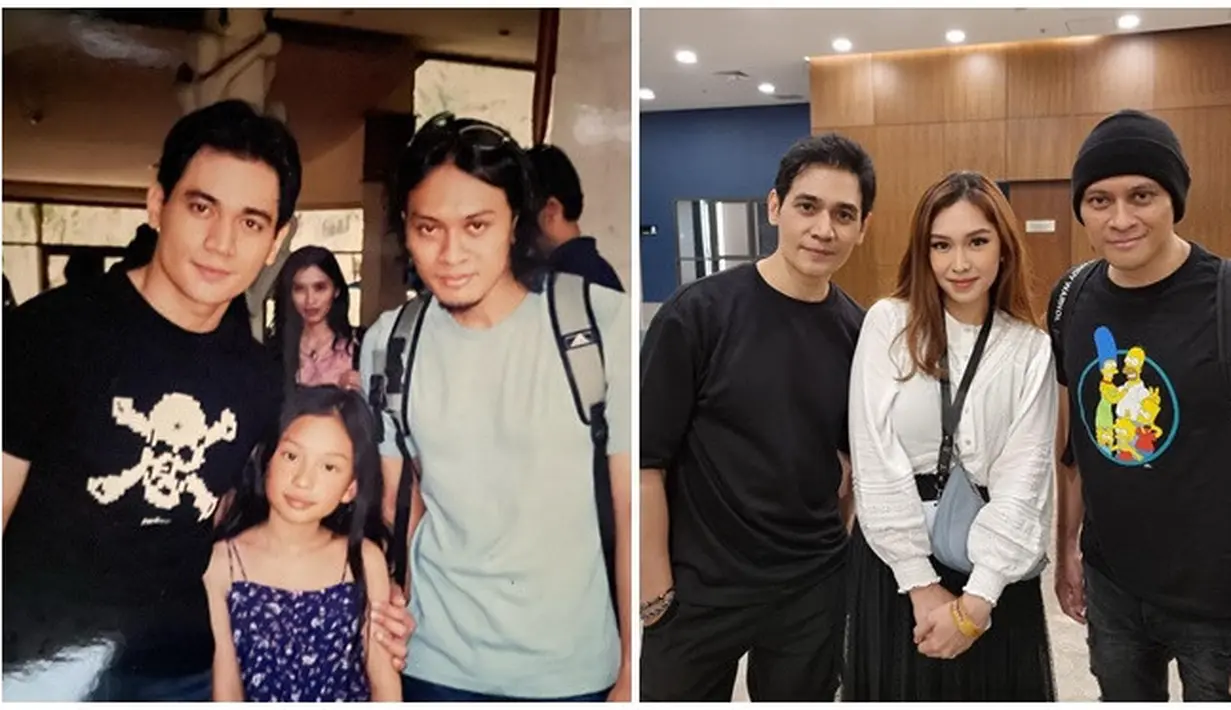 Ini adalah potret Luthya Sury bareng Tyo Nugros dan Andra Dewa 19 tahun 2003 vs 2023 atau saat Luthya berusia 9 tahun vs kini Luthya berusia 29 tahun. Remake foto Luthya ini menjadi salah satu bukti bahwa Dewa 19 adalah band legendaris yang lagu-lagu hitsnya tak lekang oleh waktu. Tak terasa 20 tahun berlalu, netizen salah dengan wajah Tyo Dewa 19 yang disebut tak menua. (Liputan6.com/IG/@luthyasury)