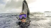 Seorang penyelam berhasil mendapatkan gambar menakjubkan dengan photobomb seekor paus di belakangnyaq