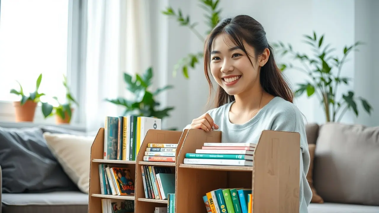 cara membuat rak buku dari kardus