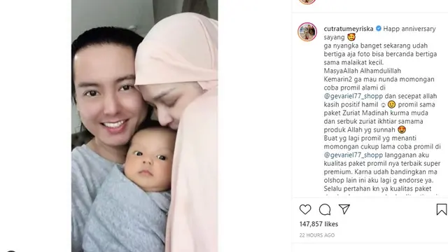 Cut Meyriska mengucapkan ultah pernikahan kepada Roger Danuarta (https://www.instagram.com/p/CEBRqVtjXGV/)