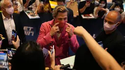 Brad Pitt dalam premier Bullet Train di Seoul, 19 Agustus 2022. (AP Photo/Lee Jin-man)