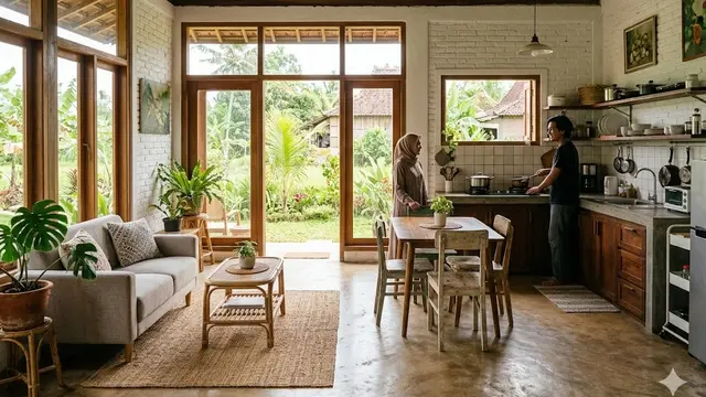 Studio Open Living Sederhana yang Menyatu Sepenuhnya