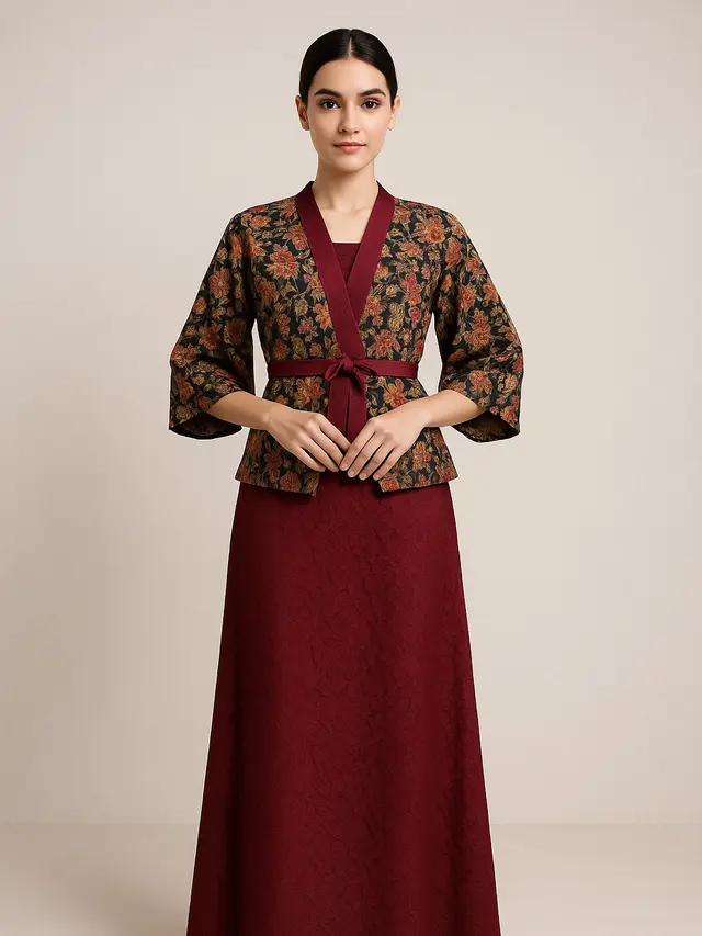 Model Long Dress Brokat Kombinasi Outer Pendek Kekinian 2025