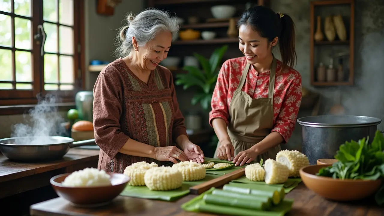 cara membuat lontong daun pisang yang kenyal