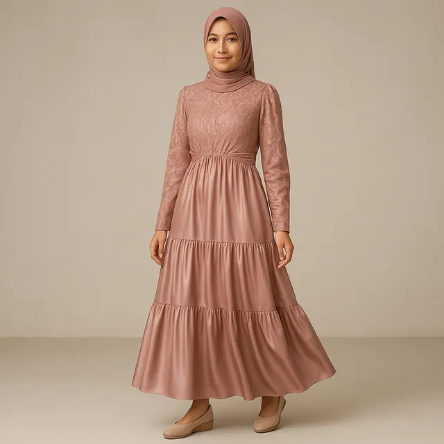Model Gamis Brokat Satin Dengan Layer Mewah/Ilustrasi gambar oleh AI