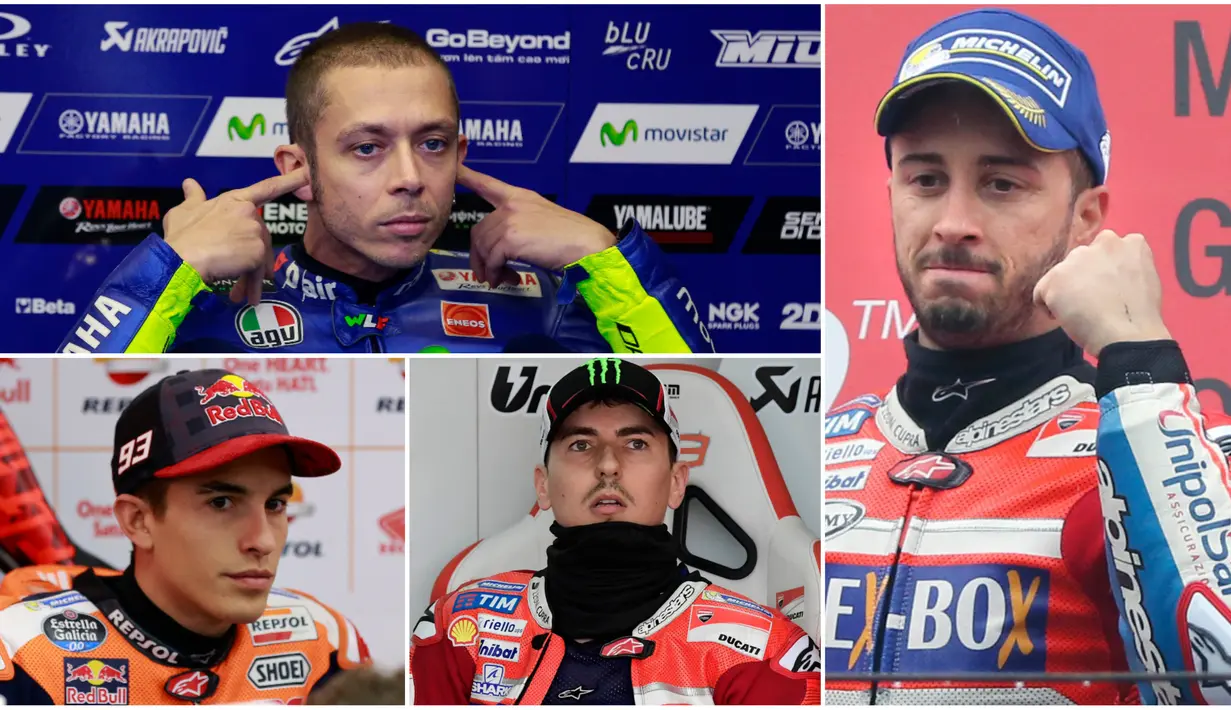 Berikut ini klasemen sementara MotoGP 2017 hingga Sirkuit Motegi, Jepang. Persaingan Andrea Dovizioso dan Marc Marquez di  klasemen sementara MotoGP 2017 semakin panas. (Foto-foto Kolase AFP dan AP).