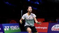 Tunggal putri Indonesia, Putri Kusuma Wardani, tampil pada babak pertama Kejuaraan Dunia 2023 di Royal Arena, Copenhagen, Denmark, Senin (21/8/2023). (Bola.com/PBSI)