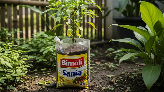 Manfaatkan Sampah Plastik Bekas Parcel Lebaran Jadi Planter Bag Tanaman Cantik