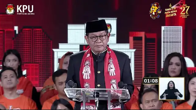 Calon gubernur (Cagub) nomor urut 3 Pramono Anung saat debat terakhir atau debat ketiga Pilkada Jakarta 2024.