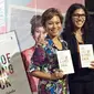 Nila Tanzil dan Butet Manurung membawakan peluncuran buku mengenai seni berbagi di Matraman, Jakarta Timur. (dok. liputan6.com/Esther Novita Inochi).
