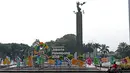 Deretan logo cabang olahraga Asian Games 2018 di Bundaran HI, Jakarta, (17/8/2017), Asian Games mengambil tema Energy Of Asia dan akan dibuka oleh Presiden Republik Indonesia Joko Widodo. (Bola.com/Nicklas Hanoatubun)
