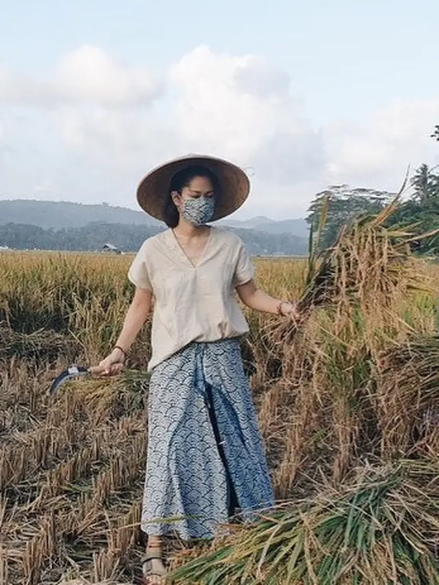6 Potret Prisia Nasution Panen Padi di Sawah, Tetap Tampil Menawan