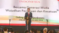 Presiden Joko Widodo (Jokowi) memberikan sambutan pada penutupan kongres luar biasa Partai Keadilan dan Persatuan Indonesia (PKPI) di Jakarta, Senin (14/5). Kongres itu menetapkan Diaz Hendropriyono sebagai ketua umum baru PKPI.(Liputan6.com/Angga Yuniar)