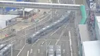 Rangkaian kereta Mass Rapid Transit (MRT) Jakarta fase I rute Lebak Bulus-Bundaran Hotel Indonesia melintasi Terminal MRT Lebak Bulus, Jakarta, Rabu (16/1). Gambar diambil dari lt. 25 Hotel Grand Whiz Lebak Bulus. (Merdeka.com/Arie Basuki)