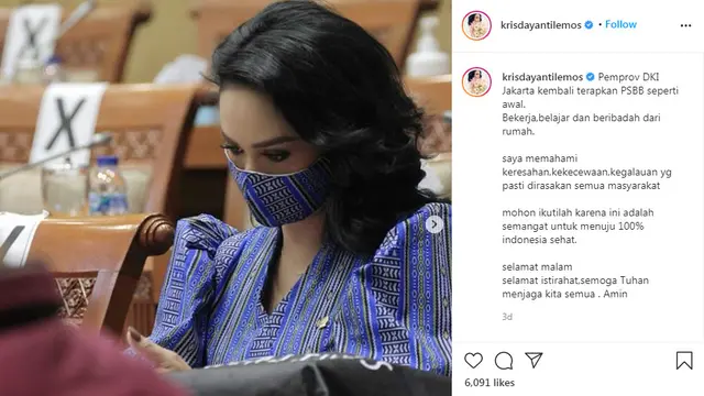 Krisdayanti himbau masyarakat patuhi  PSBB Total DKI Jakarta