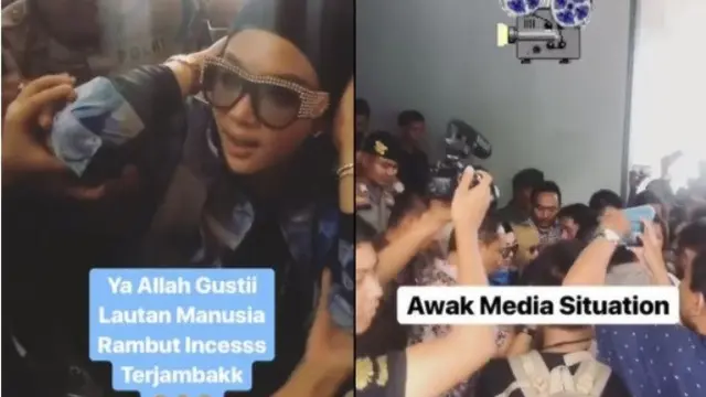 Rambut Syahrini terjambak karena dikerumuni banyak orang. © Instagram/princesssyahrini