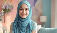 Padu padan gamis dan hijab cocok untuk wanita usia 40-an agar tampil cantik elegan dan anggun. (Foto: Meta AI)