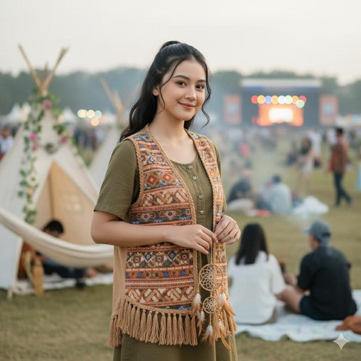 Prompt AI Edit Foto Festival Musik Gaya Boho Outdoor untuk Konten Media Sosial