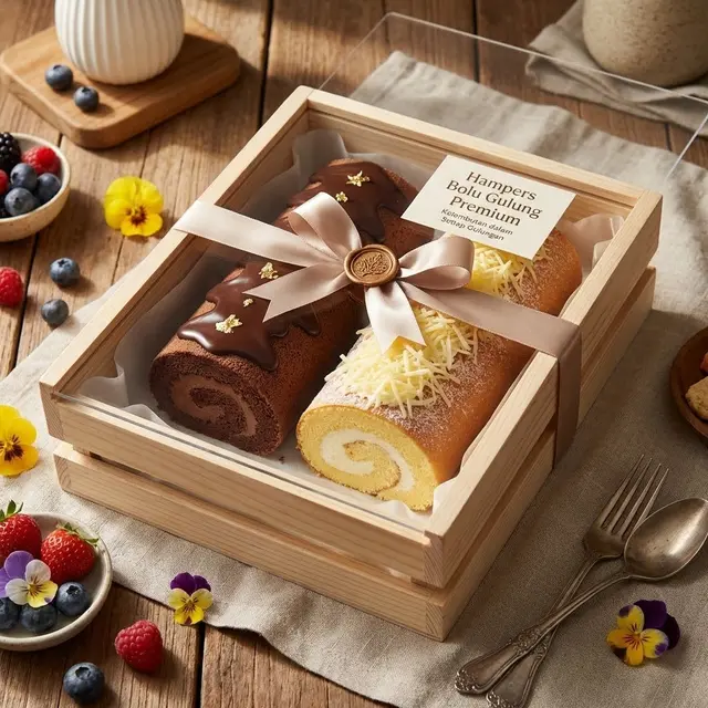 Ilustrasi Hampers Bolu Gulung Premium/Gemini AI