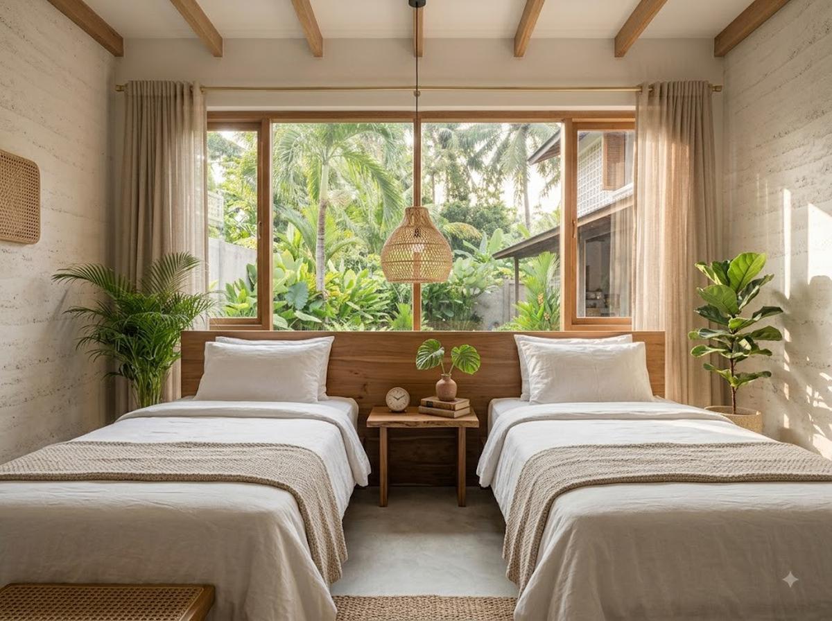 Meja Mungil di Antara Dua Tempat Tidur