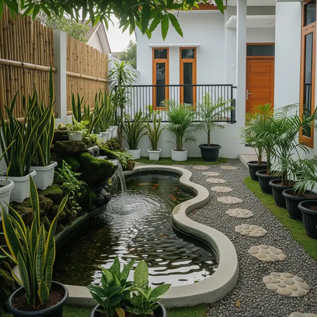 9 Ide Taman Minimalis dengan Kolam Ikan Kecil Ramah Anak, Estetik dan Aman