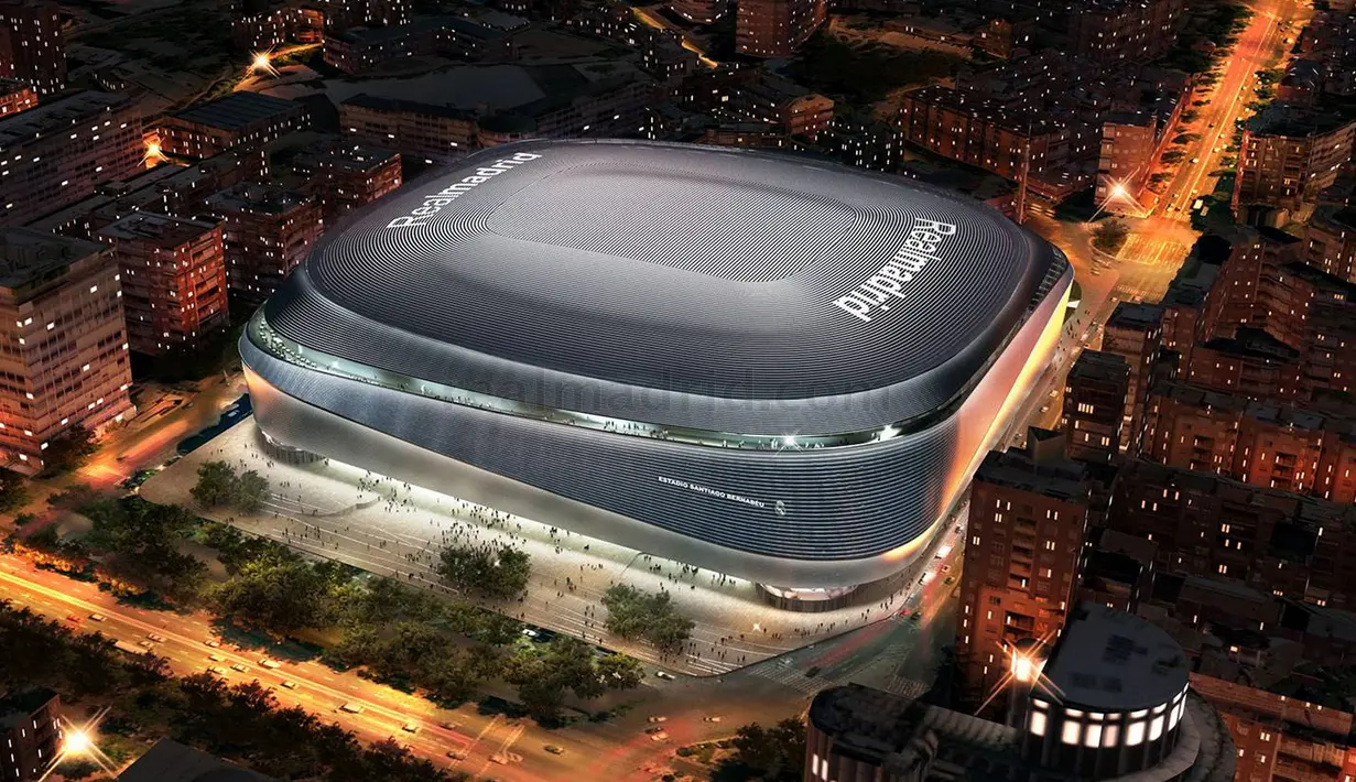 Visualisasi Stadion Santiago Bernabeu setelah direnovasi terlihat dalam gambar selebaran yang dirilis pada Selasa (2/4). Real Madrid siap merenovasi Santiago Bernabeu. (Real Madrid/Handout via REUTERS)