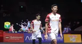 Ganda putra Indonesia, Leo Rolly Carnando/Bagas Maulana saat melawan wakil India, Satwiksairaj Rankireddy/Chirag Shetty pada pertandingan Indonesia Open 2025 di Istora Senayan Jakarta, Selasa (3/6/2025). Wakil Indonesia itu takluk dengan skor 21-18, 18-21, 14-21. (Bola.com/M Iqbal Ichsan)