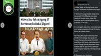 Gambar tangkapan layar kabar tentang Jaksa Agung ST Burhanuddin dicopot dari jabatannya pada 18 Mei 2025. (sumber: Facebook)