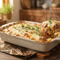 Resep Nasi Panggang Keju dengan Sosis dan Sayuran Sisa. (AI Generated)