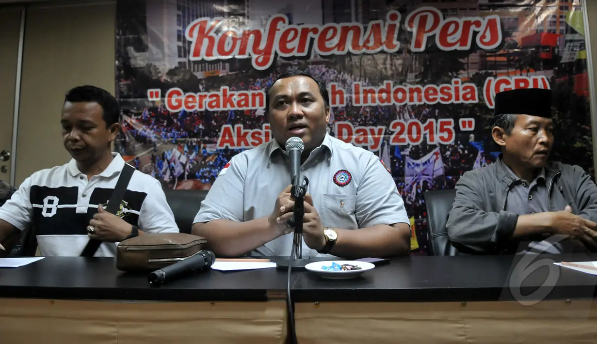 Presiden KSPI, Andi Gani Nena Wea saat konferensi pers terkait Hari Buruh Internasional, Jakarta , Kamis (23/4/2015). Andi mengatakan akan turun sebanyak 178 ribu buruh mengikuti aksi Mayday. (Liputan6.com/Johan Tallo) 